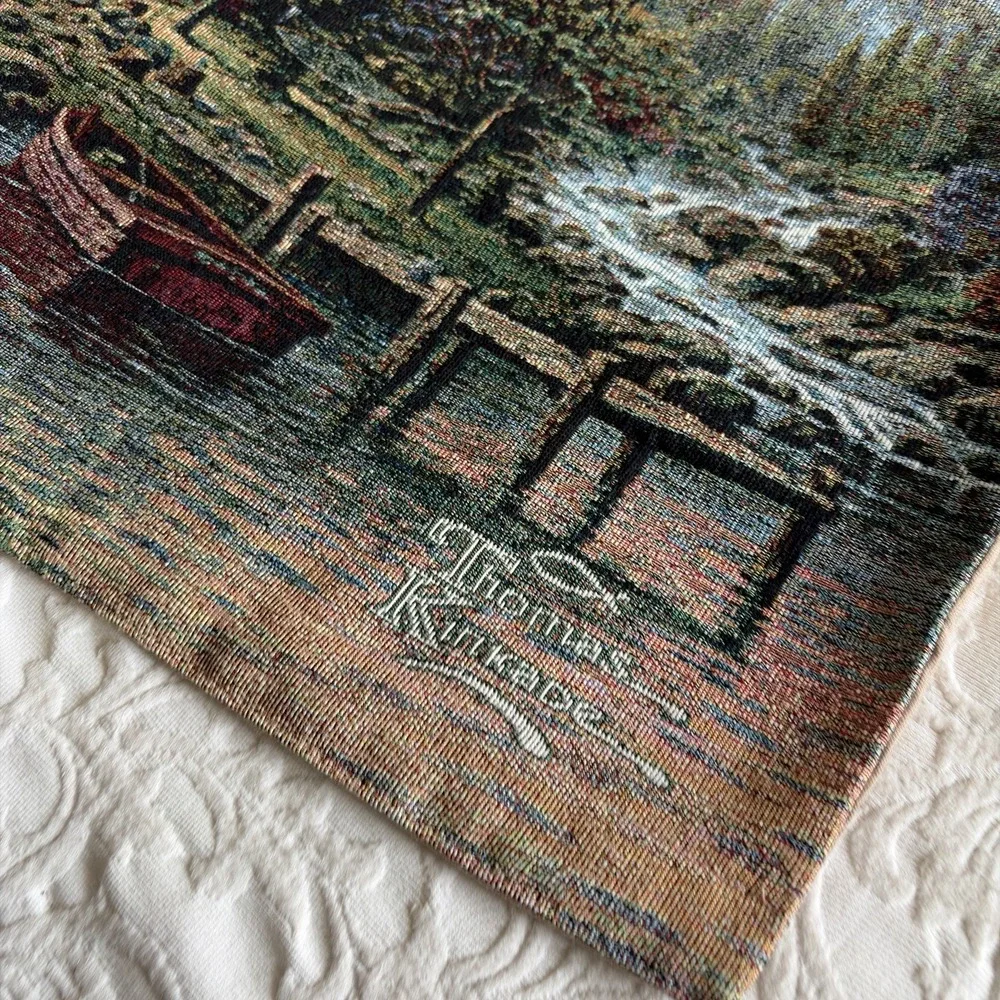 Thomas Kinkade Tapestry Wall Hanging Cabin Boat Duck Pier A Peaceful Retreat USA